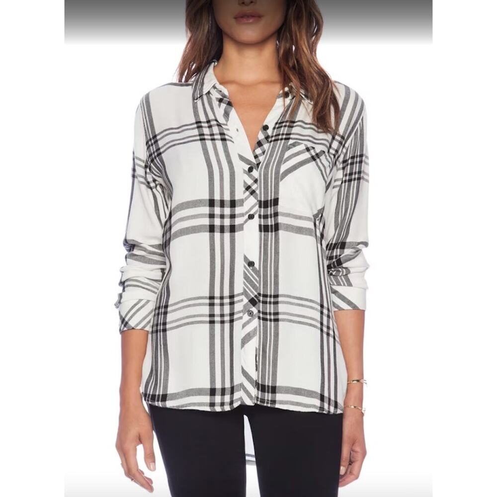White House White & Black Market Plaid Button-Down Shirt Blouse Tunic -‎ Size 10